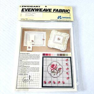 VTG NEW Zweigart Evenweave Fabric 1 Pce 18”x18” Cotton Cross Stitch Rose Pattern